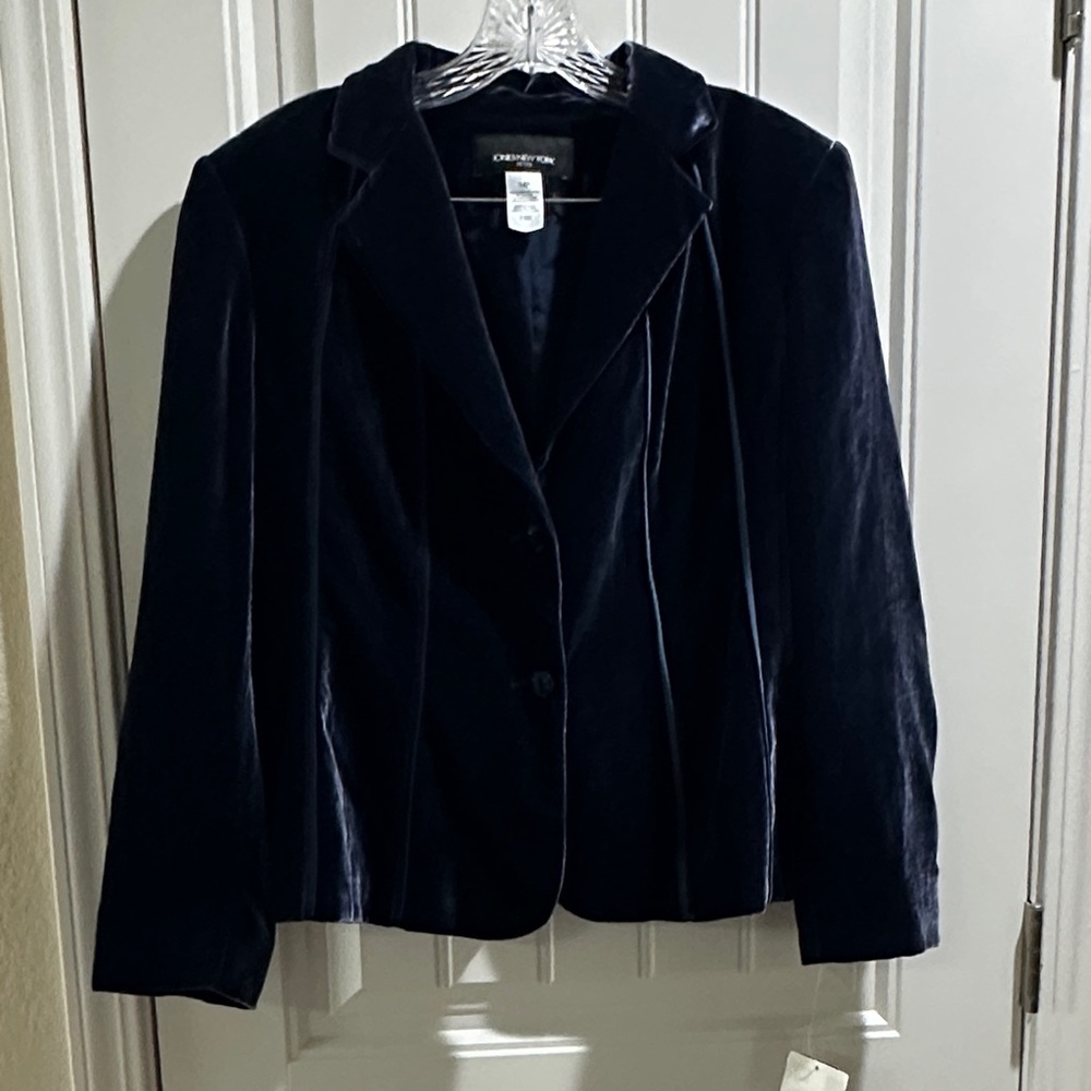 Jones New York Petite Women’s Deep Blue Velvet Blazer, Size 14P NWT